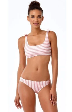 Anne Cole Studio Coral And White Striped Bikini Top