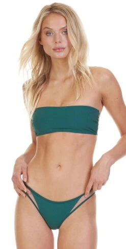 Tori Praver Royale Bandeau Fine Rib Bikini Top In Emerald