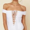 Blue Life Off Shoulder One Piece In White Jacquard 390-9466-WHT