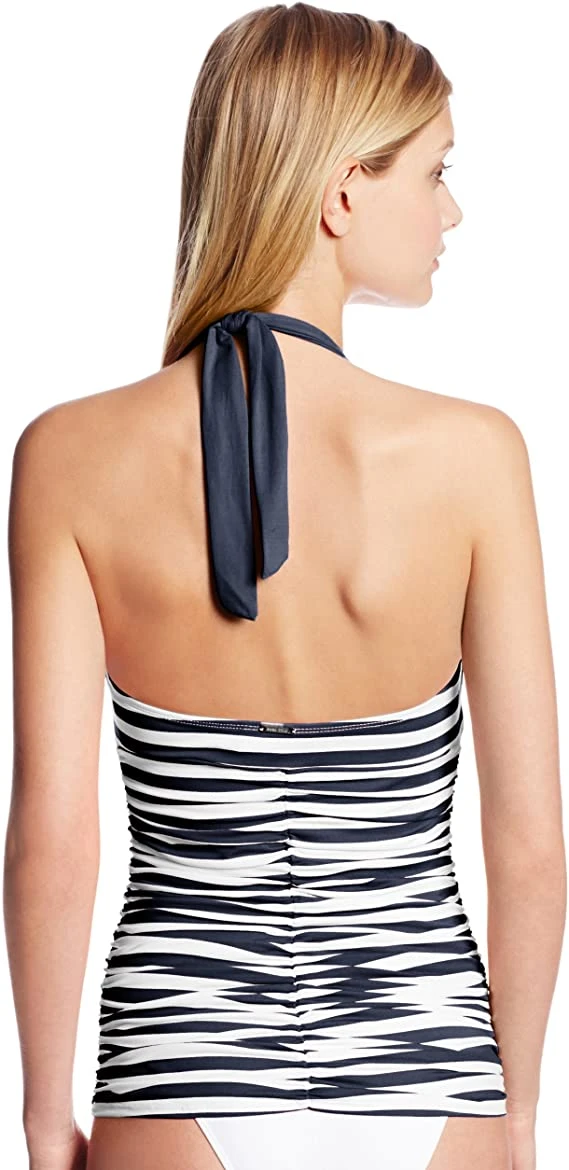 Anne Cole Stripe And Tuck Tankini Top In Navy - Image 2