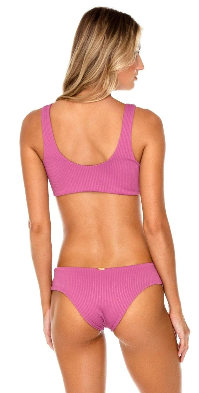 Luli Fama Orillas Del Mar Lace Up Bralette Bikini Top In Raspberry - Image 2