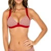 Luli Fama Torre De Oro Push Up Halter Bikini Top In Red