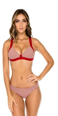 Luli Fama Torre De Oro Push Up Halter Bikini Top In Red