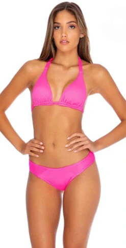 Luli Fama Triana Triangle Halter Bikini Top In Neon Pink