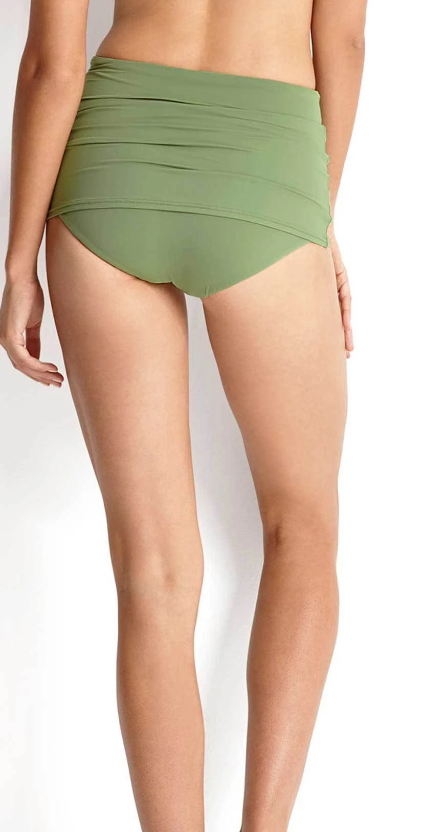 Seafolly High Waist Skirted Bottom In Moss