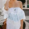 Elan Stamped Off-Shoulder Romper In Pale Blue SCP7112