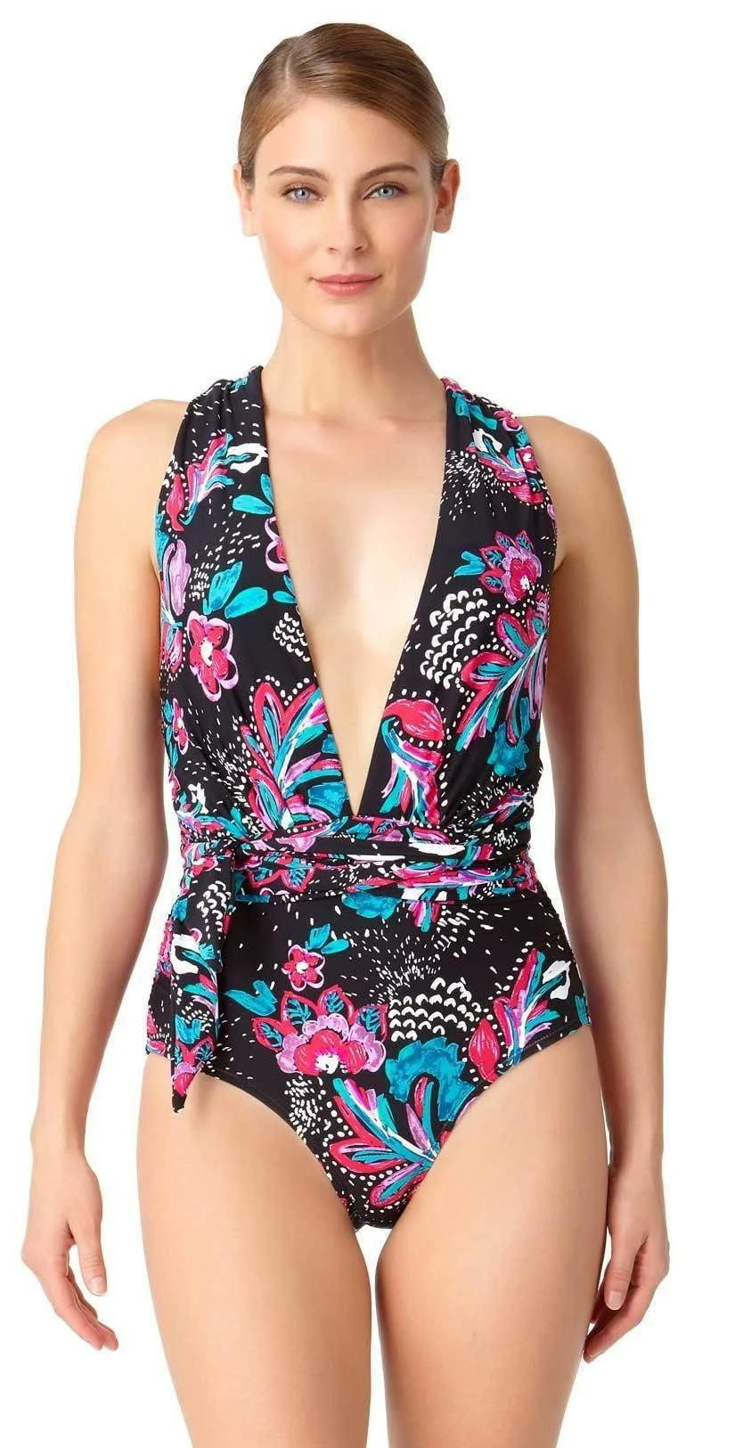 Anne Cole Wild Flower That's A Wrap Plunge One Piece Swimsuit - Image 3