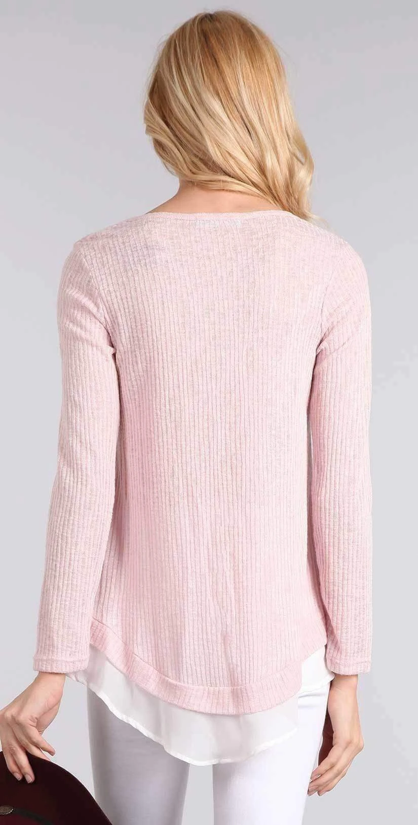 Chris And Carol Knit Sweater With Chiffon Detail In Pink 1601066T - Image 2