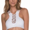 Malai Awe Fishbone High Neck Top In White T00333-WHT