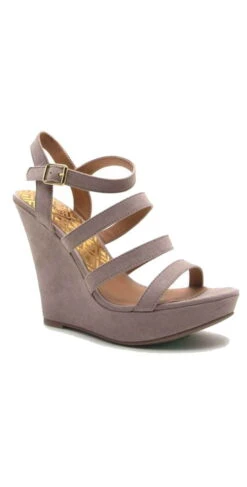 Qupid Shoes Glory Strappy Wedge Sandal In Taupe GLORY-179X TAUPE