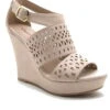 Qupid Shoes Lena Perforated Strappy Wedge In Nude LENA-619 NUDE