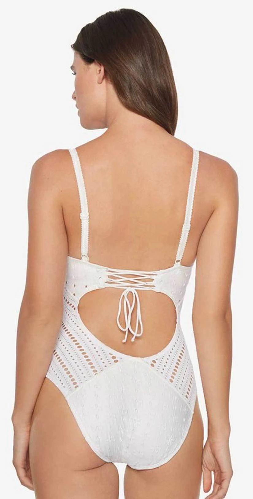 Robin Piccone Clarissa V Neck Crochet One Piece In White 180311-WHT - Image 2