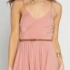 She + Sky Cami Romper With Lace Hem Line In Dusty Rose SL4120