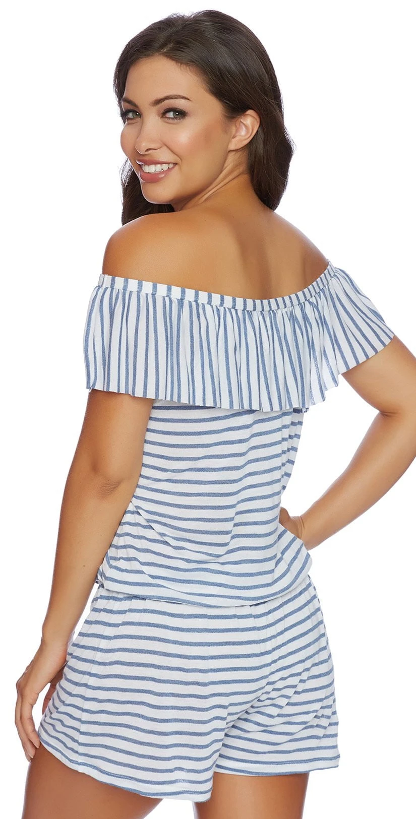 Splendid Chambray All Day Off The Shoulder Romper SP48777-BLU - Image 2